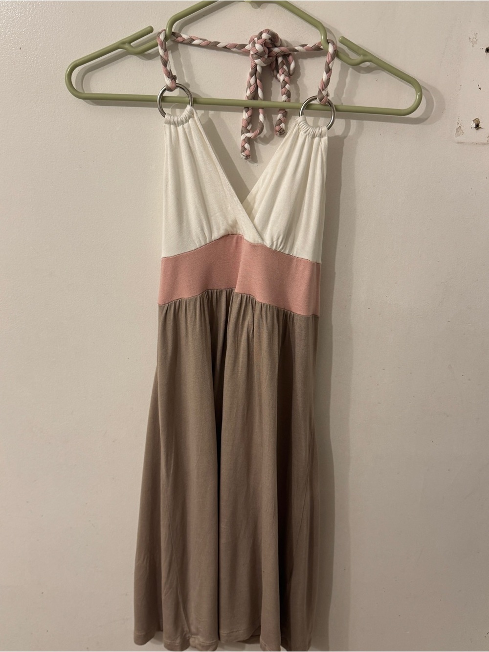 Lascana Colorblock Halter Neopolitan Dress in White, Pink & Taupe